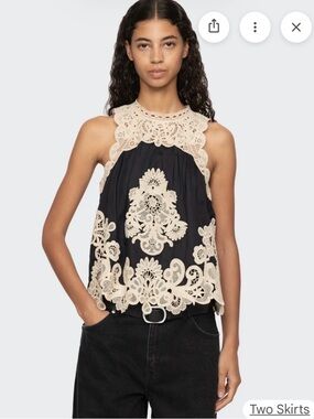 Sea New York black Medina camisole with cream lace trim S small $425 like new